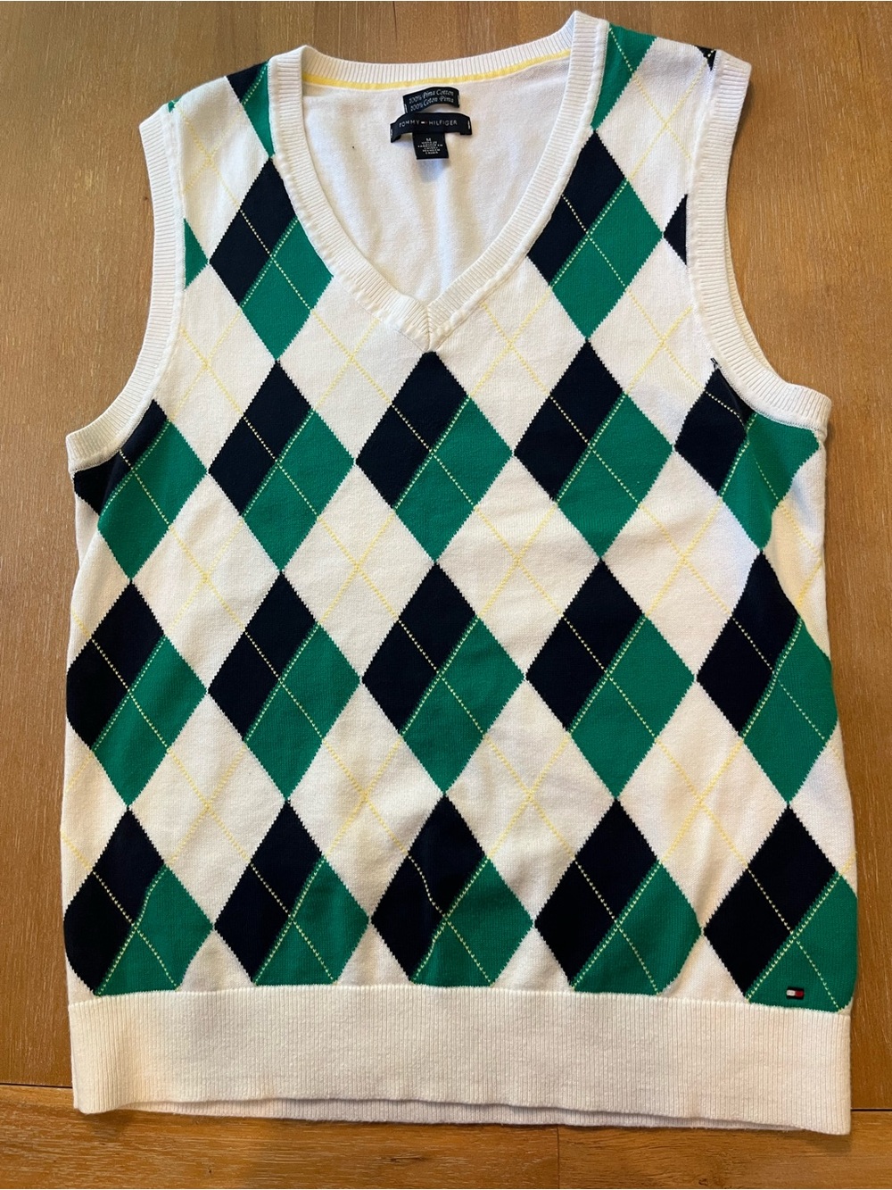 Tommy Hilfiger Womens 100% Pima Cotton Argyle V-Neck Sweater Vest Medium
